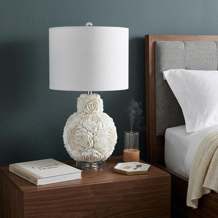 24" Off White Seashell Table Lamp With White Drum Shade HomeRoots