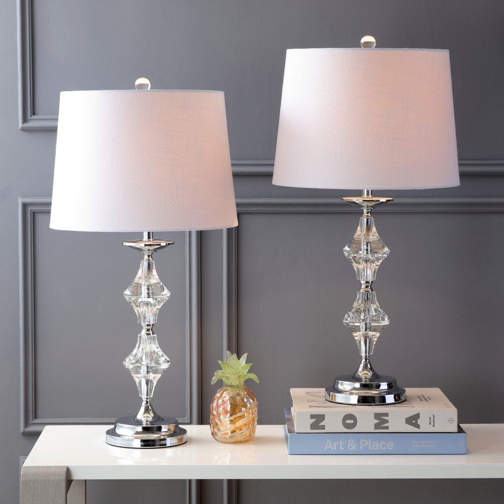 Set of Two 28" Silver Novelty Table Lamps LED With Drum Shades