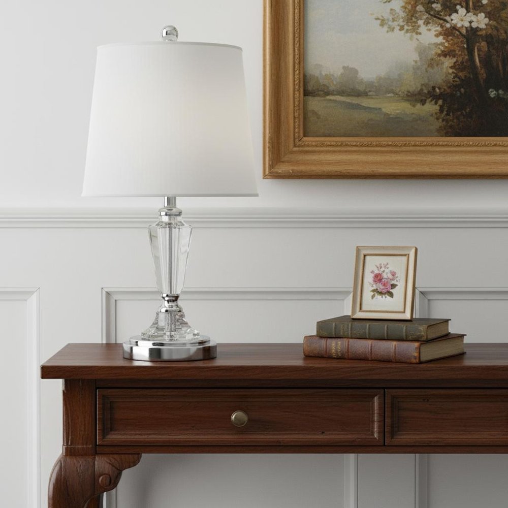 27" Silver Novelty Table Lamp LED With Drum Shade