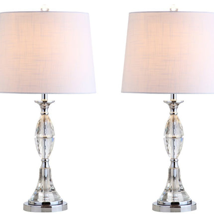 Set of Two 26" Clear And Silver Novelty Table Lamps With Drum Shades HomeRoots