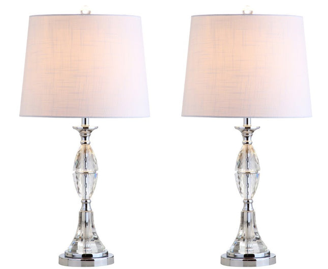 Set of Two 26" Clear And Silver Novelty Table Lamps With Drum Shades HomeRoots