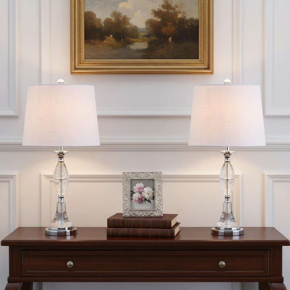 Set of Two 26" Silver Novelty Table Lamps LED With Drum Shades