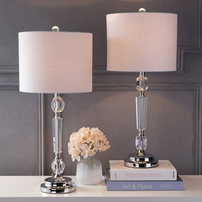 Set of Two 27" Clear And Silver Bedside Lamps With Drum Shades HomeRoots