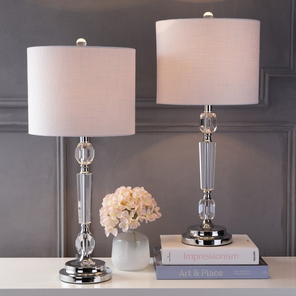 Set of Two 27" Silver Novelty Table Lamps LED With Drum Shades