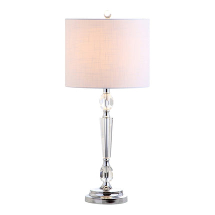 Set of Two 27" Clear And Silver Bedside Lamps With Drum Shades HomeRoots