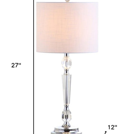 Set of Two 27" Clear And Silver Bedside Lamps With Drum Shades HomeRoots
