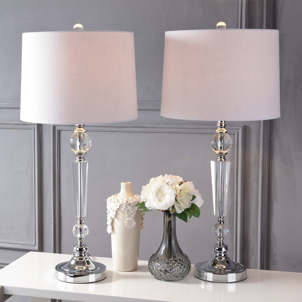 Set of Two 31" Silver Novelty Table Lamps LED With Drum Shades