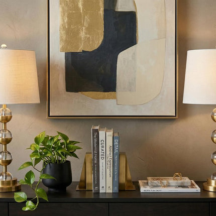 Set of Two 28" Gold Round Bedside Lamps With Drum Shades HomeRoots