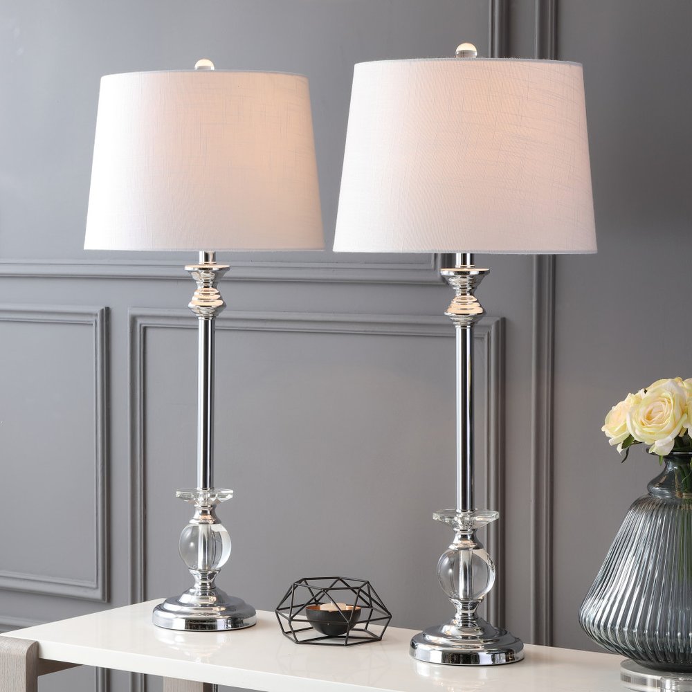 Set of Two 33" Silver Novelty Table Lamps LED With Drum Shades