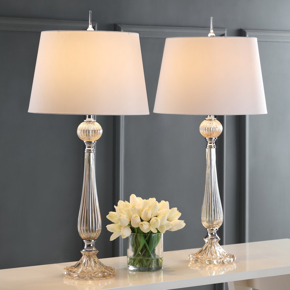 Set of Two 33" Champagne Novelty Table Lamps LED With Globe Shades