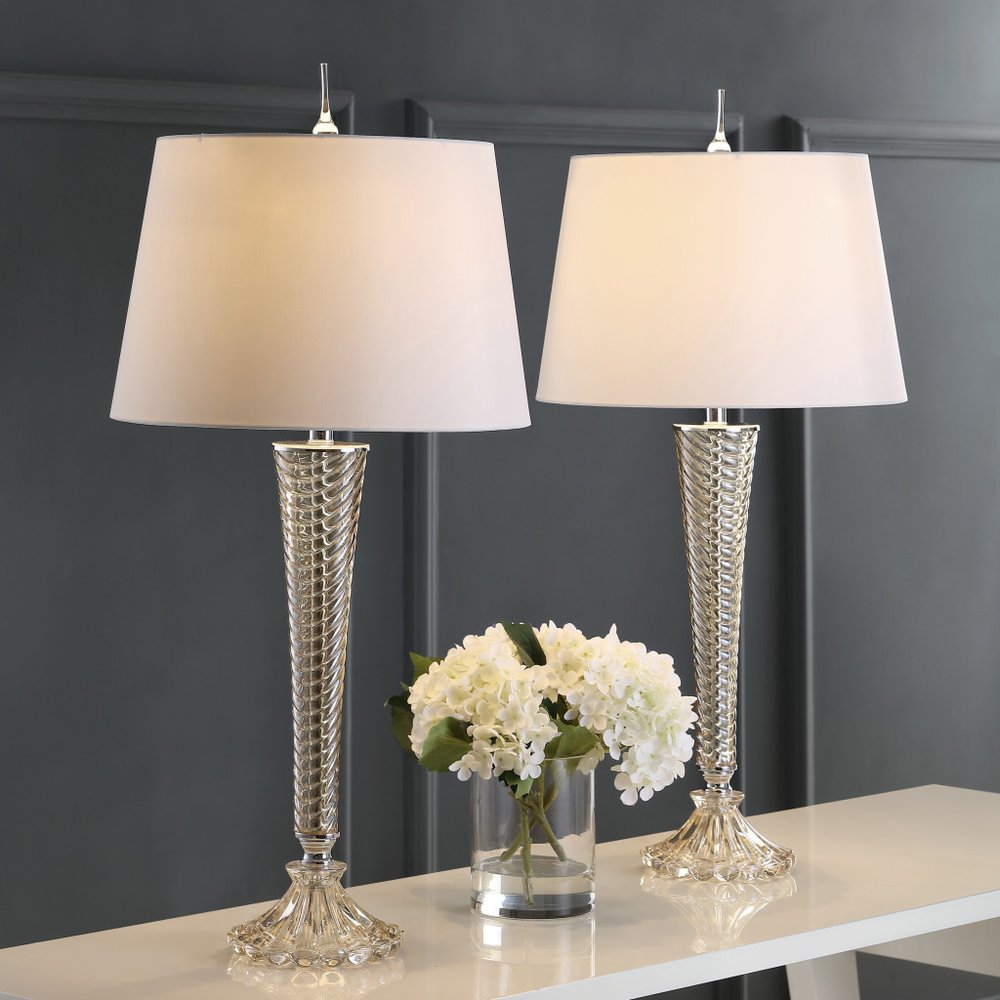 Set of Two 32" Champagne Novelty Table Lamps LED With Globe Shades