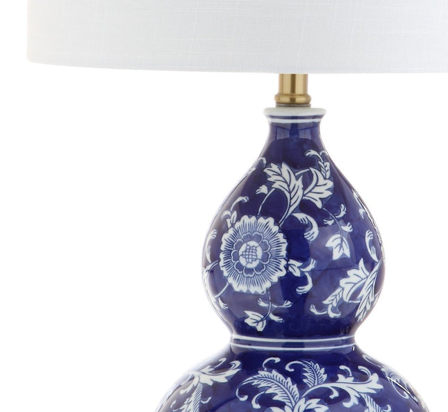 27" Blue Gold And White Novelty Table Lamp With Drum Shade HomeRoots