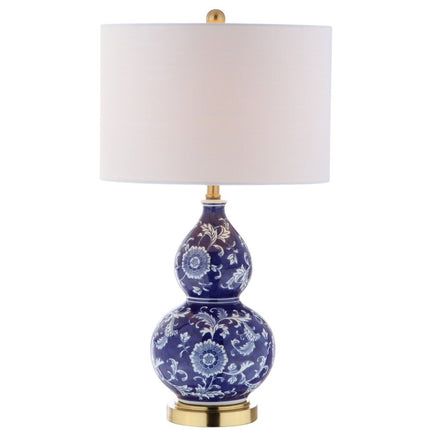 27" Blue Gold And White Novelty Table Lamp With Drum Shade HomeRoots