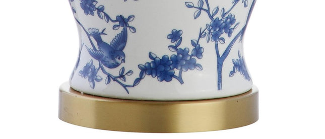 22" Blue Gold And White Urn Table Lamp With Empire Shade