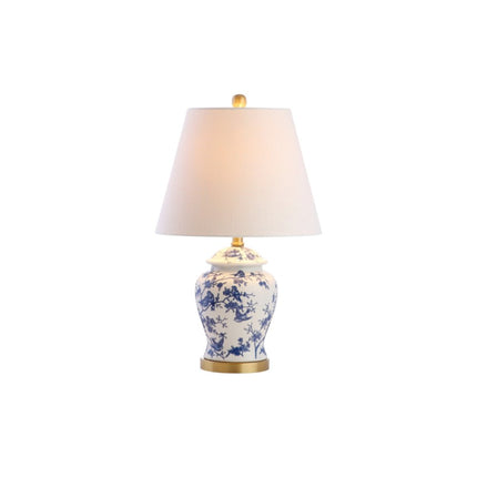 Set of Two 22" White Blue And Gold Urn Table Lamps With Empire Shades HomeRoots
