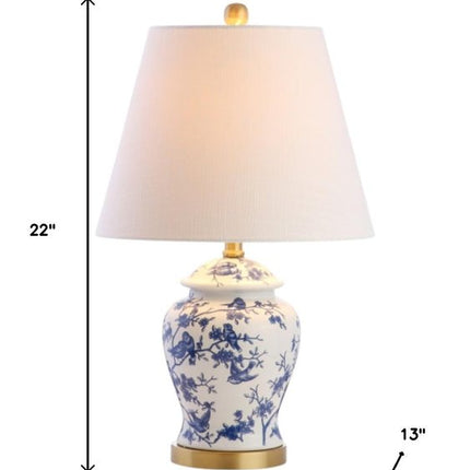 Set of Two 22" White Blue And Gold Urn Table Lamps With Empire Shades HomeRoots