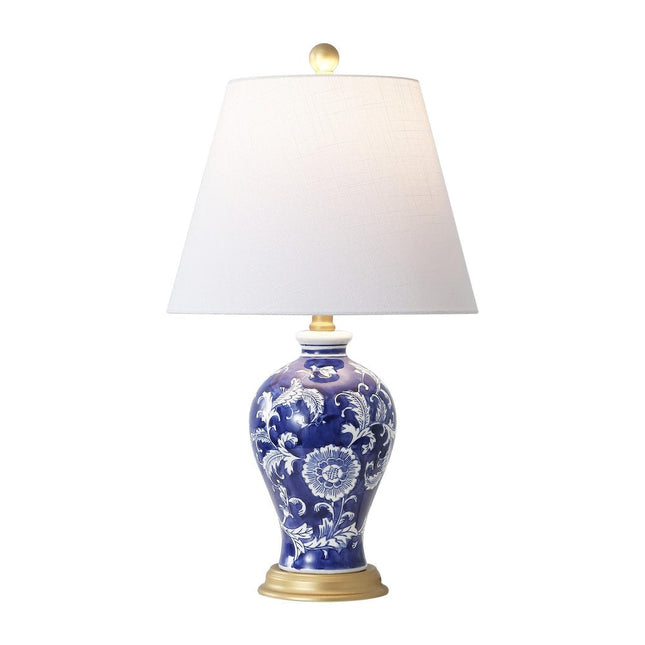 24" Blue Gold And White Urn Bedside Lamp With Empire Shade HomeRoots