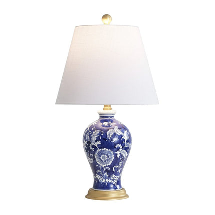 24" Blue Gold And White Urn Bedside Lamp With Empire Shade HomeRoots