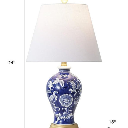 24" Blue Gold And White Urn Bedside Lamp With Empire Shade HomeRoots