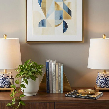 Set of Two 16" Gold Novelty Bedside Lamps With Empire Shades HomeRoots