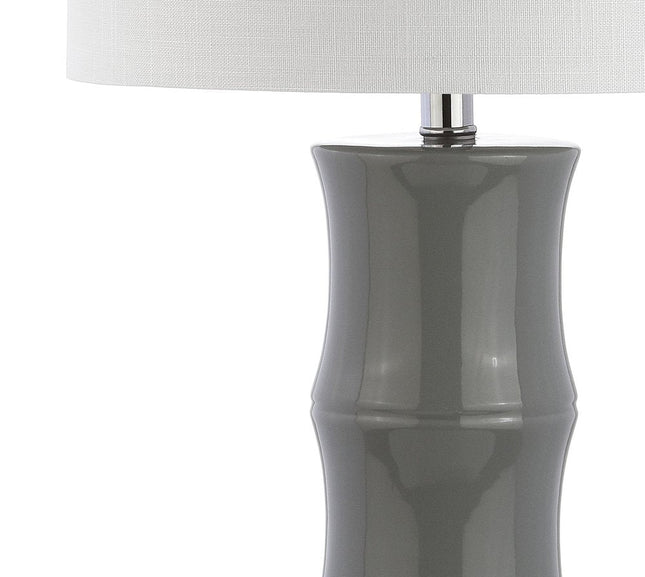 27" Gray And Clear Gourd Bedside Lamp With Drum Shade HomeRoots