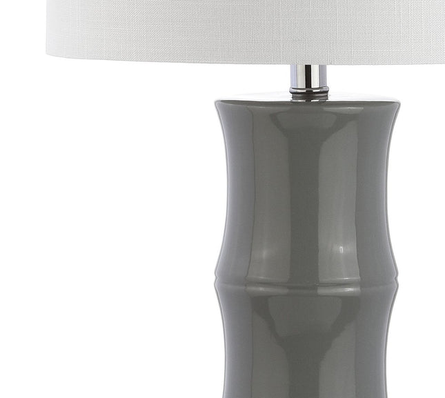 27" Gray And Clear Gourd Bedside Lamp With Drum Shade