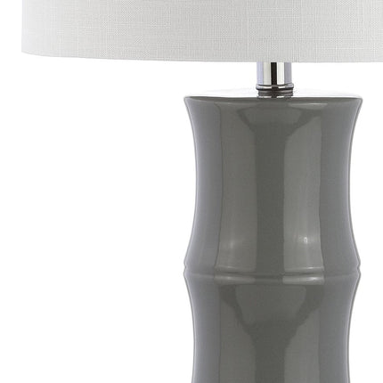 27" Gray And Clear Gourd Bedside Lamp With Drum Shade HomeRoots