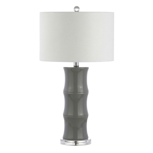 27" Gray And Clear Gourd Bedside Lamp With Drum Shade HomeRoots
