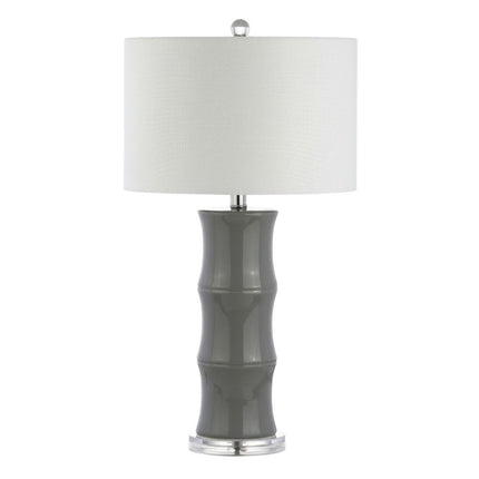 27" Gray And Clear Gourd Bedside Lamp With Drum Shade HomeRoots