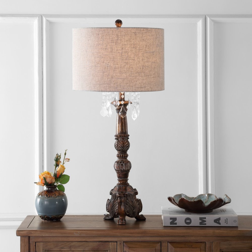 34" Brown Novelty Table Lamp LED With Drum Shade