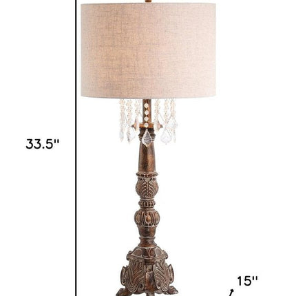 34" Brown Novelty Table Lamp With Drum Shade HomeRoots