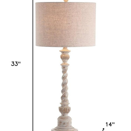 33" White Table Lamp With Drum Shade HomeRoots