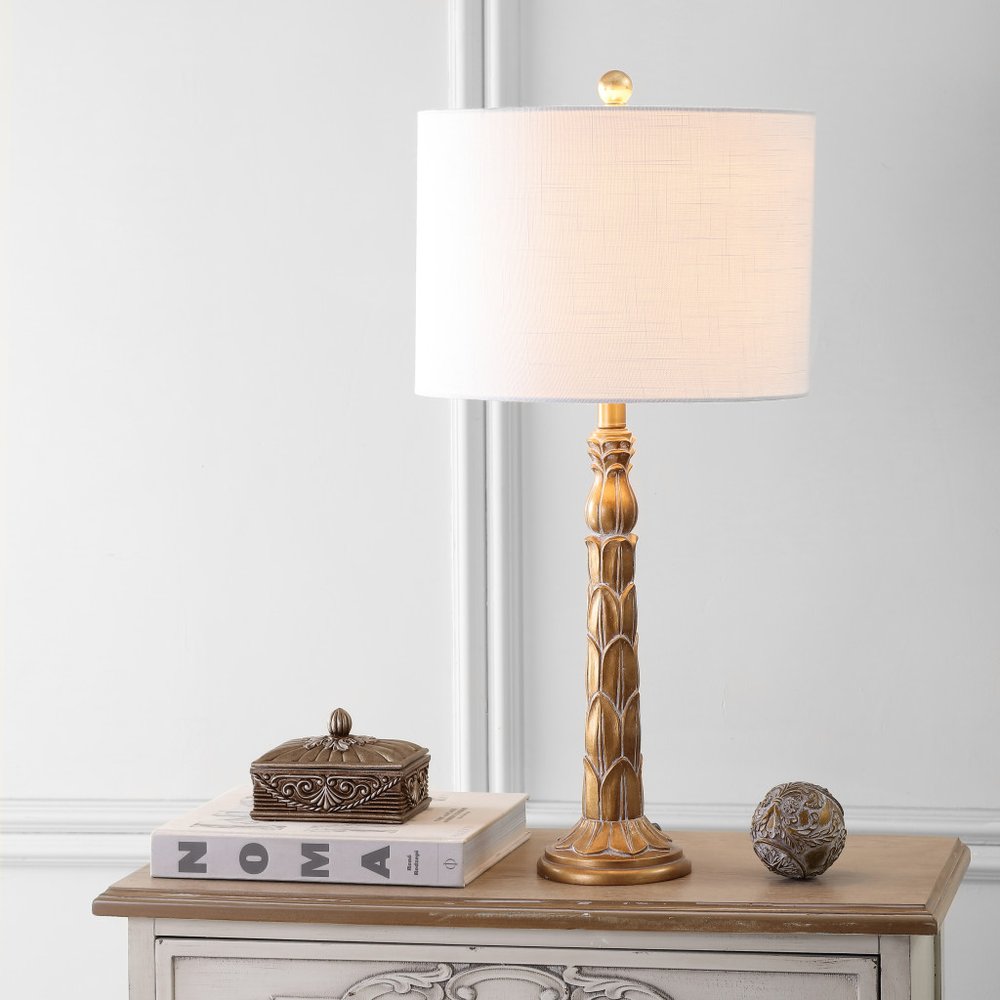 29" Antiqued Gold Novelty Table Lamp LED With Drum Shade