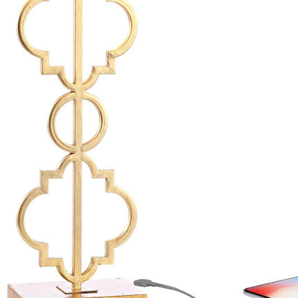 32" Gold Geometric Table Lamp With Shade HomeRoots