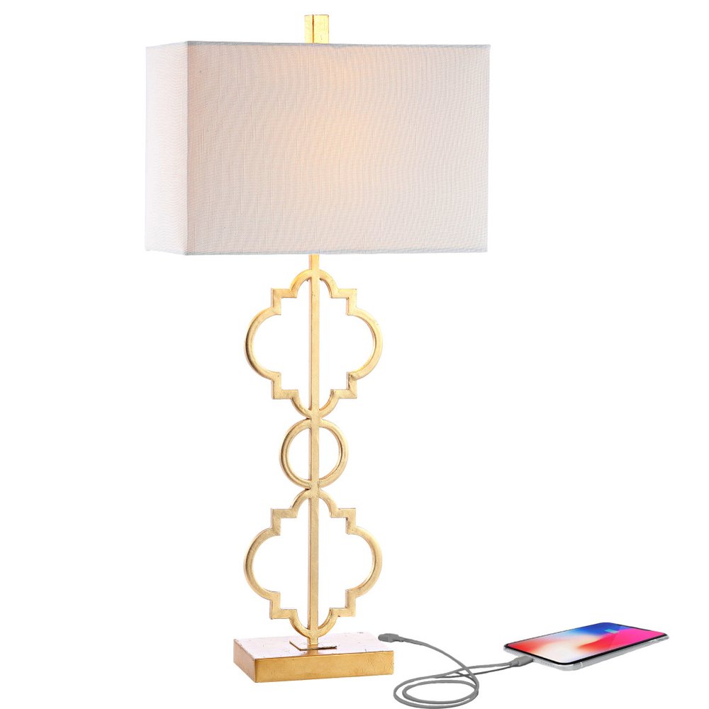 32" Gold Geometric Table Lamp LED With Shade