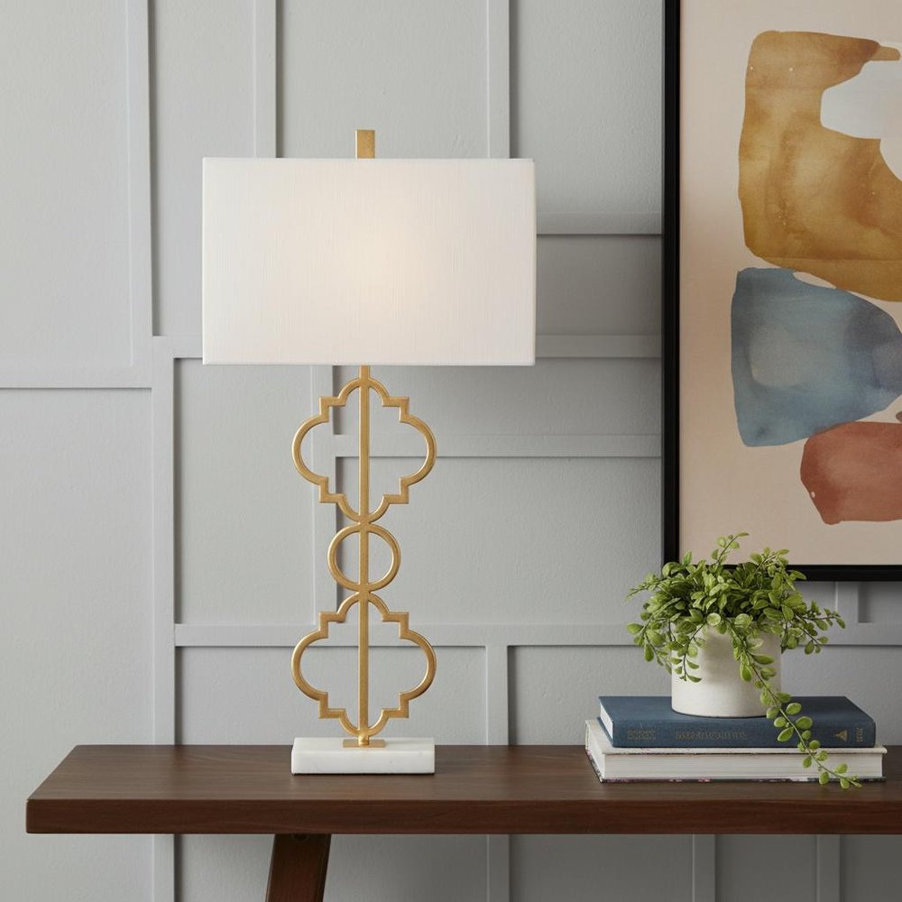 32" White Geometric Table Lamp LED With Shade