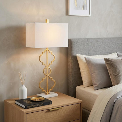 32" White Geometric Table Lamp With Shade HomeRoots
