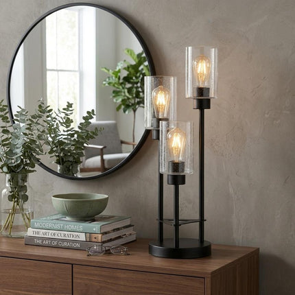 21" Black Three Light Novelty Table Lamp With Cylinder Shade HomeRoots