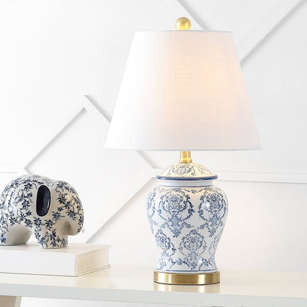 22" White Blue And Gold Urn Table Lamp With Empire Shade HomeRoots