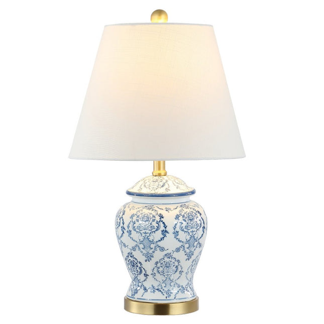 22" White Blue And Gold Urn Table Lamp With Empire Shade HomeRoots