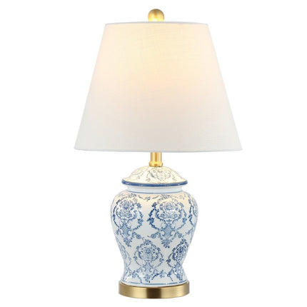 22" White Blue And Gold Urn Table Lamp With Empire Shade HomeRoots