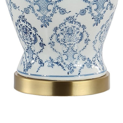 22" White Blue And Gold Urn Table Lamp With Empire Shade HomeRoots