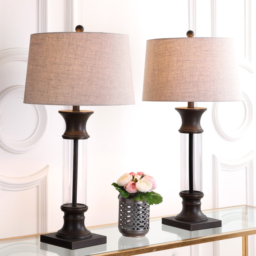 Set of Two 32" Bronze Novelty Table Lamps LED With Drum Shades
