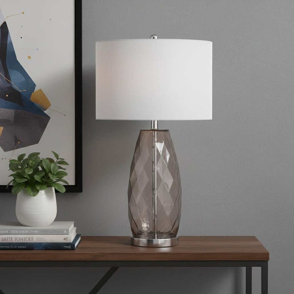 27" Silver Novelty Table Lamp LED With Drum Shade