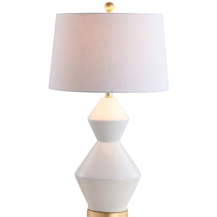 29" White And Gold Novelty Bedside Lamp With Drum Shade HomeRoots