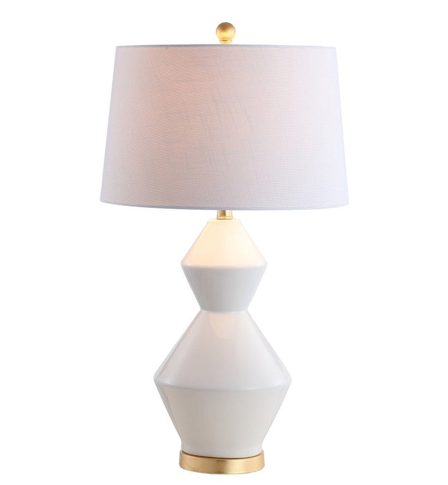 29" White And Gold Novelty Bedside Lamp With Drum Shade HomeRoots