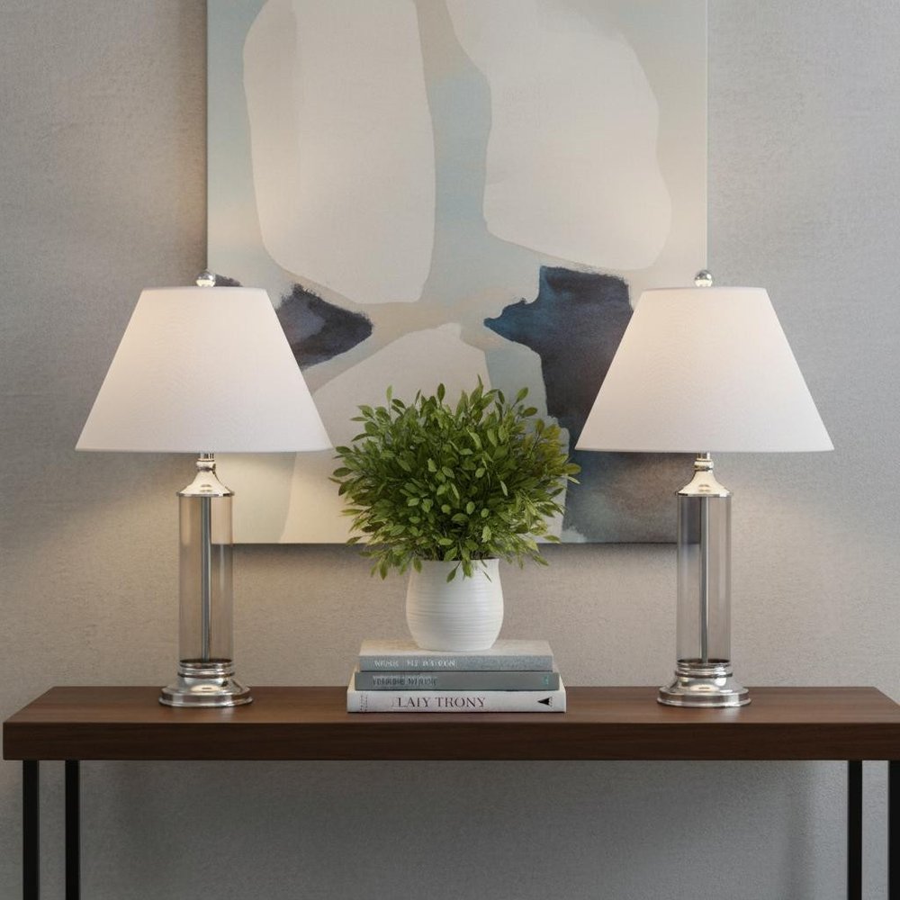Set of Two 29" Silver Novelty Table Lamps LED With Empire Shades