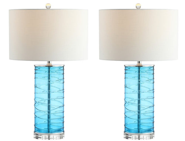 Set of Two 28" Turquoise And Clear Novelty Table Lamps With Drum Shades HomeRoots
