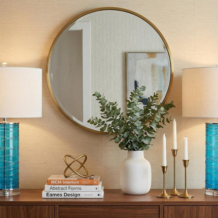 Set of Two 28" Turquoise And Clear Novelty Table Lamps With Drum Shades HomeRoots