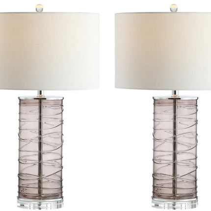 Set of Two 28" Mauve Table Lamps With Drum Shades HomeRoots